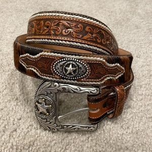 Tony Lama Men’s Leather Horse Hair Belt
